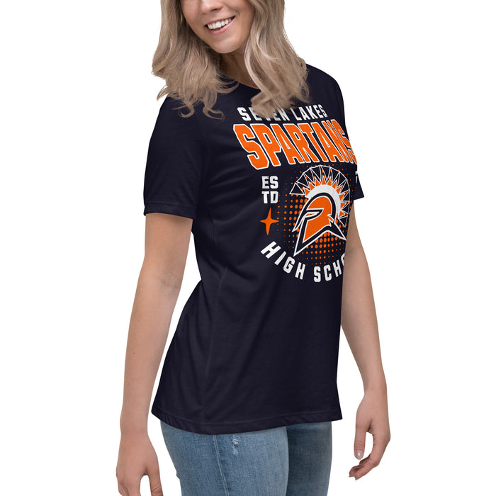 Side view of Seven Lakes High School Spartans Navy Women's T-shirt 204