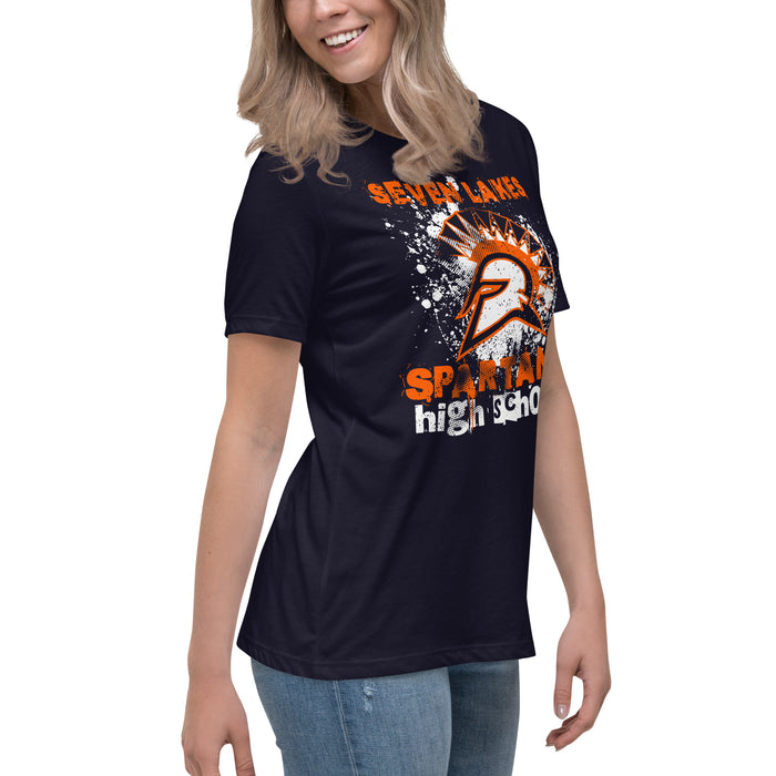 Side view of Seven Lakes High School Spartans Navy Women's T-shirt 205