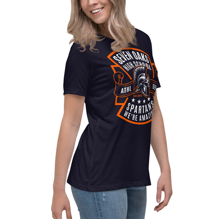 Side view of Seven Lakes High School Spartans Navy Women's T-shirt 207