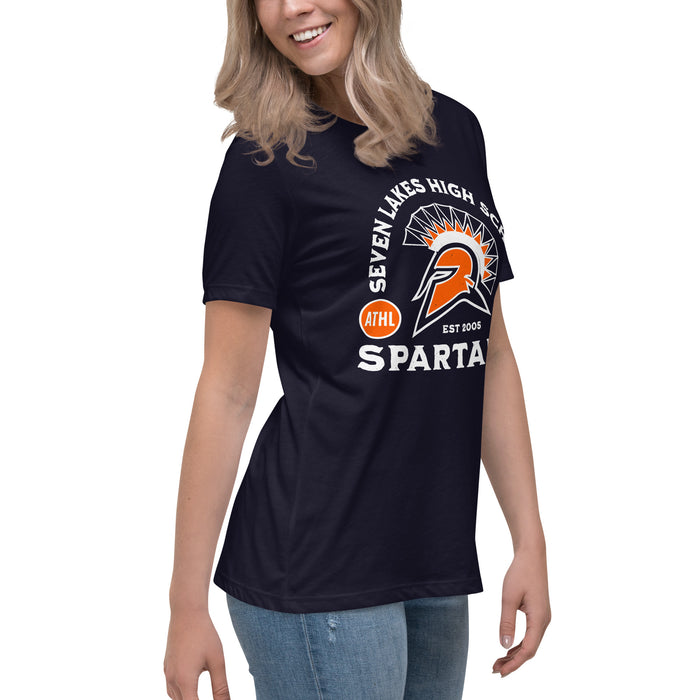 Side view of Seven Lakes High School Spartans Navy Women's T-shirt 208