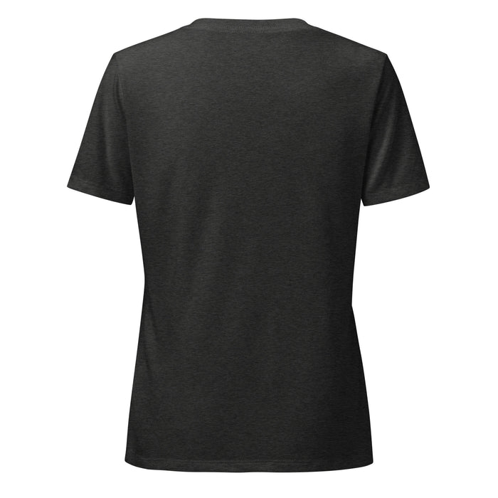 Back view of Mama's Poker Women's V-neck Relaxed Fit T-shirt 213 dark heather grey