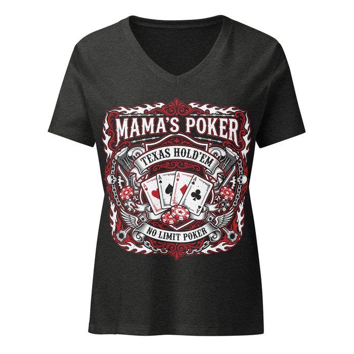 Mama's Poker Women's V-neck Relaxed Fit T-shirt 213 dark heather grey