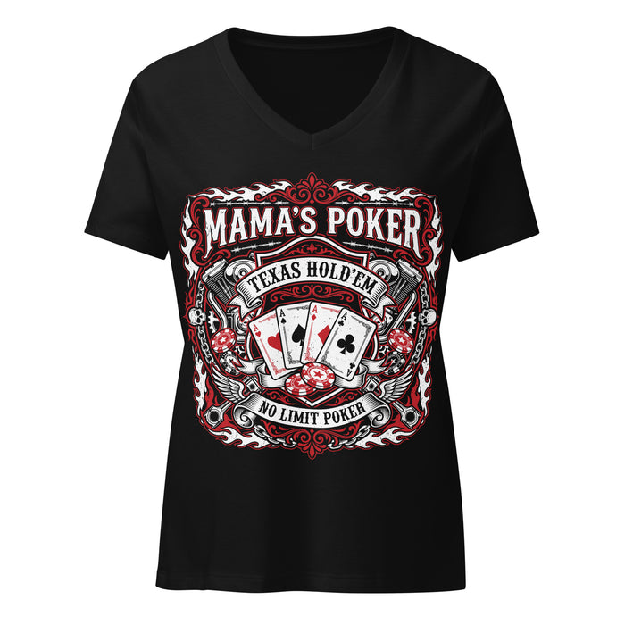 Mama's Poker Women's V-neck Relaxed Fit T-shirt 213 black
