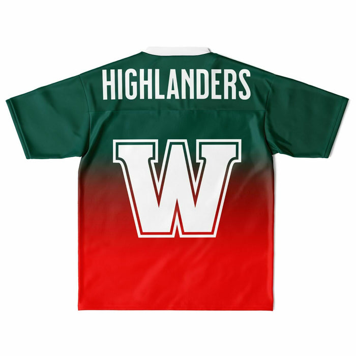 The Woodlands Highlanders High School football jersey laying flat - back