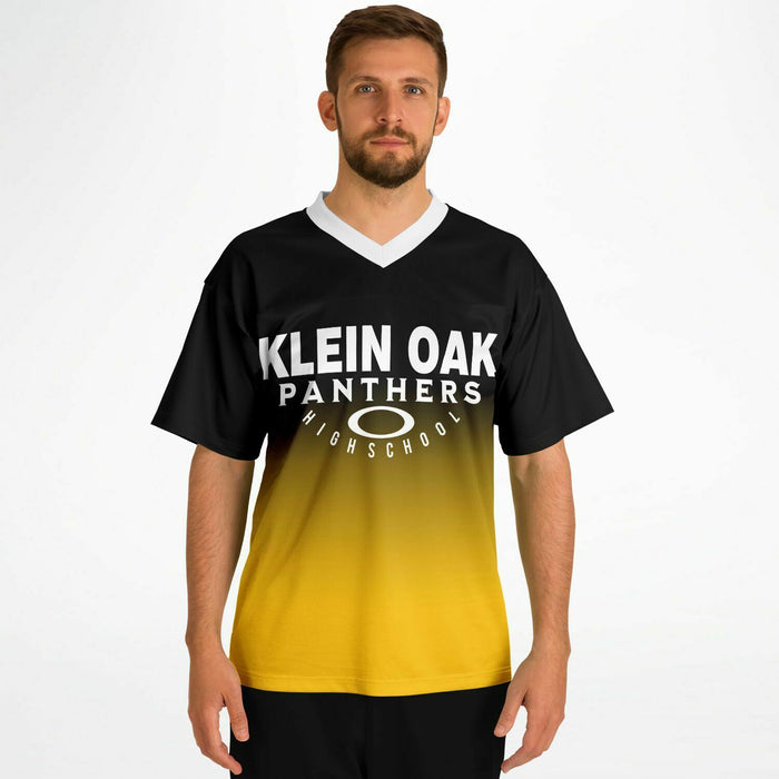 Man wearing Klein Oak Panthers football jersey