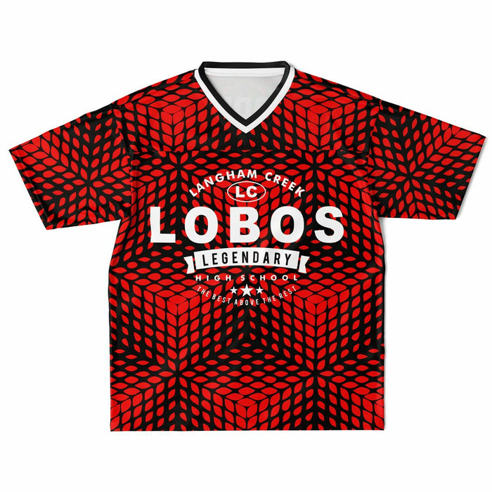 Langham Creek Lobos football jersey laying flat - front 