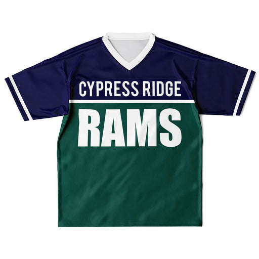 Cypress Ridge Rams football jersey laying flat - front 