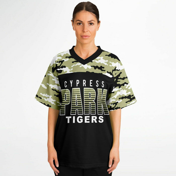 Women wearing Cypress Park Tigers football jersey 08