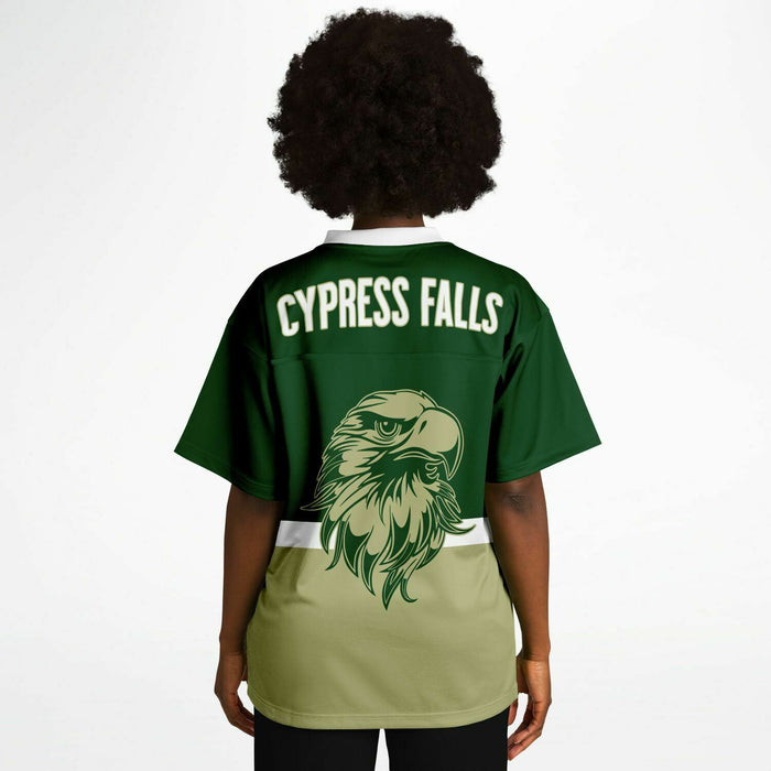 Women wearing Cypress Falls Eagles football jersey 10