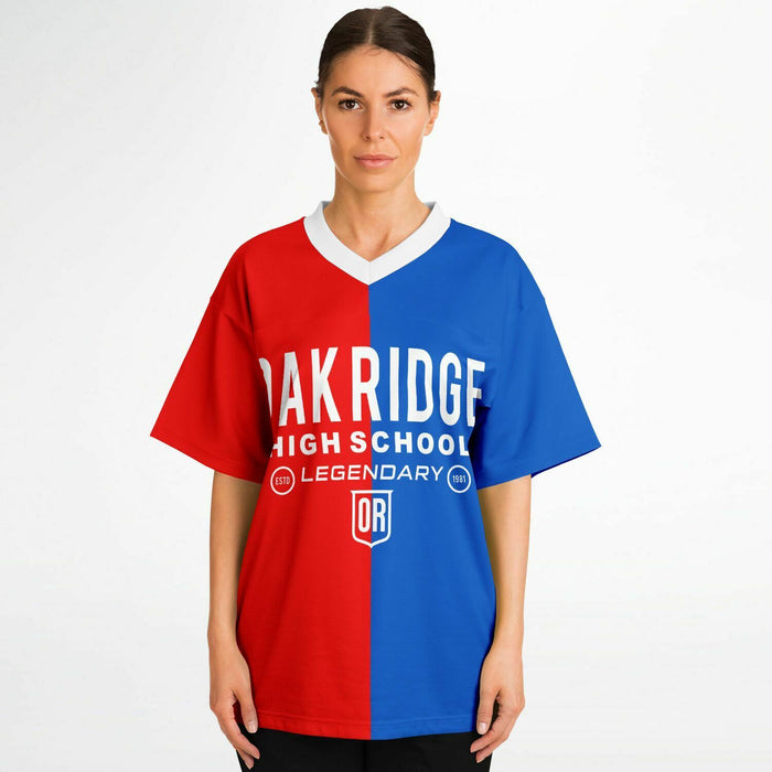 Women wearing Oak Ridge War Eagles High School football jersey