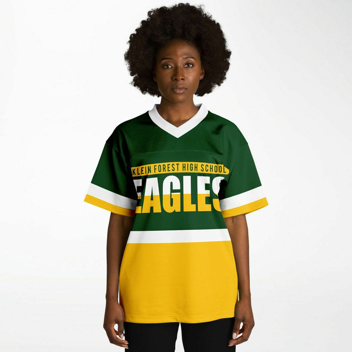 Black woman wearing Klein Forest Eagles football Jersey