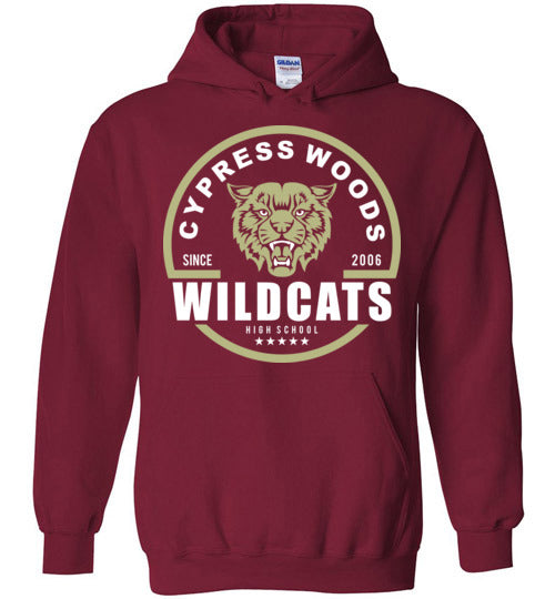 Cypress Woods High School Wildcats Deep Red Hoodie 04