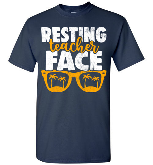 Navy Unisex Teacher T-shirt - Design 15 - Resting Teacher Face