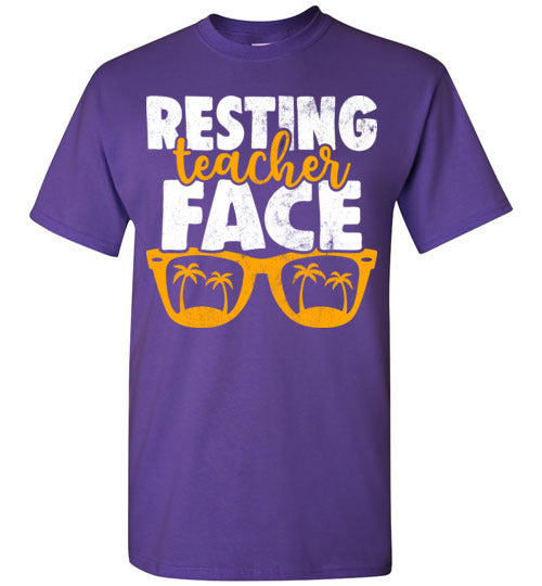 Purple Unisex Teacher T-shirt - Design 15 - Resting Teacher Face