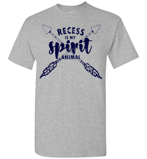 Sports Grey Unisex Teacher T-shirt - Design 14 - Recess Is My Spirit Animal