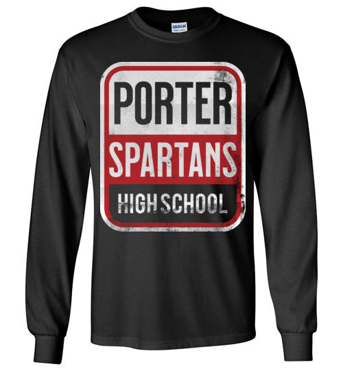 Porter High School Spartans Black Long Sleeve T-shirt 01