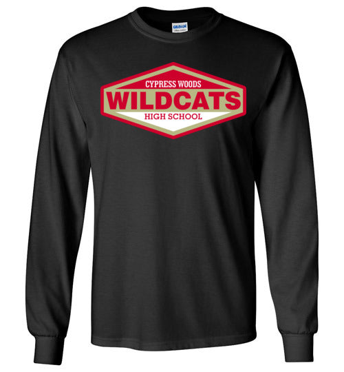 Cypress Woods High School Wildcats Black Long Sleeve T-shirt 09