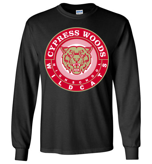 Cypress Woods High School Wildcats Black Long Sleeve T-shirt 02