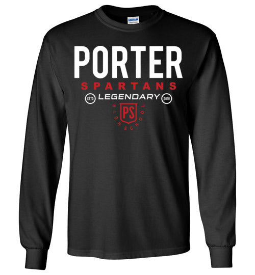 Porter High School Spartans Black Long Sleeve T-shirt 03