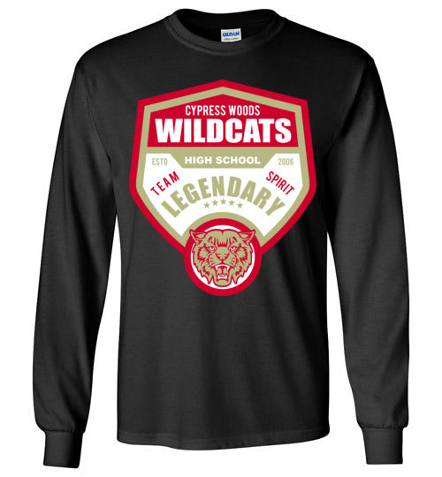 Cypress Woods High School Wildcats Black Long Sleeve T-shirt 14