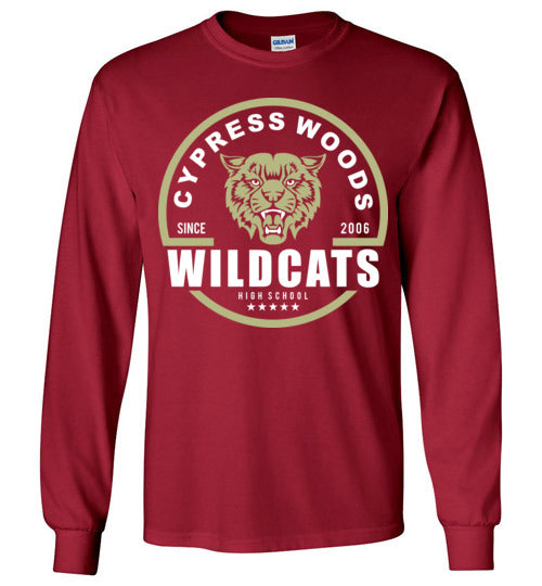 Cypress Woods High School Wildcats Deep Red Long Sleeve T-shirt 04