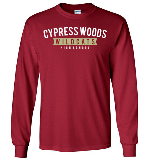 Cypress Woods High School Wildcats Deep Red Long Sleeve T-shirt 21