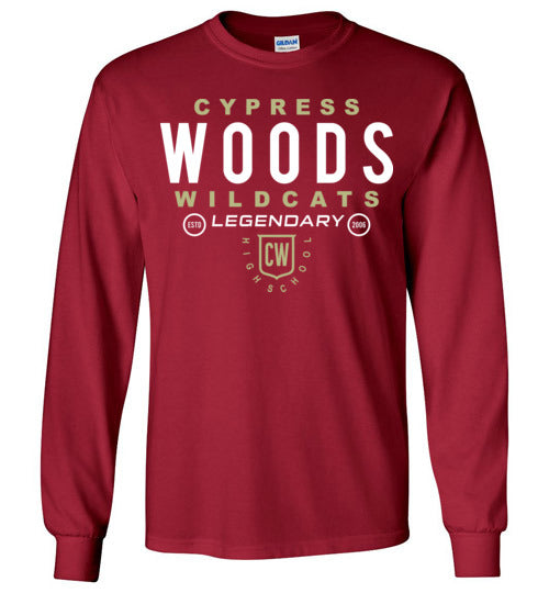 Cypress Woods High School Wildcats Deep Red Long Sleeve T-shirt 03