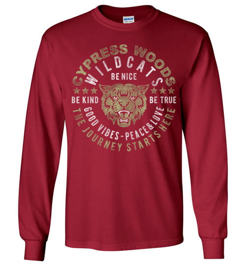 Cypress Woods High School Wildcats Deep Red Long Sleeve T-shirt 16