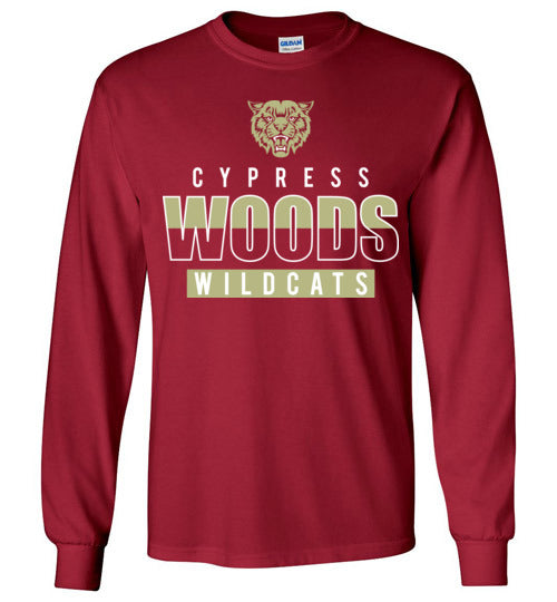 Cypress Woods High School Wildcats Deep Red Long Sleeve T-shirt 23