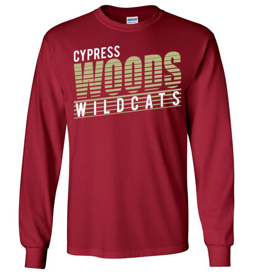 Cypress Woods High School Wildcats Deep Red Long Sleeve T-shirt 32