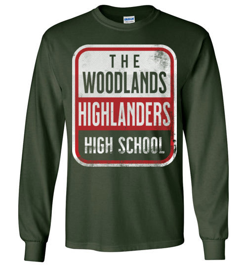 The Woodlands High School Highlanders Dark Green Long Sleeve T-shirt 01