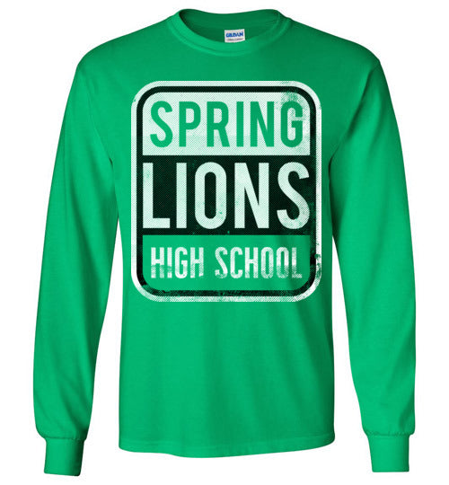 Spring High School Lions Green Long Sleeve T-shirt 01