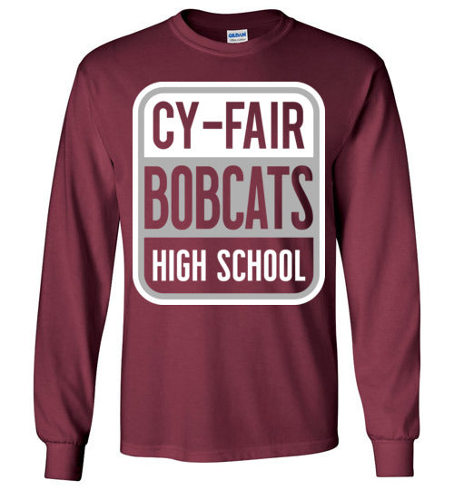 Cy-Fair High School Bobcats Maroon Long Sleeve T-shirt 01