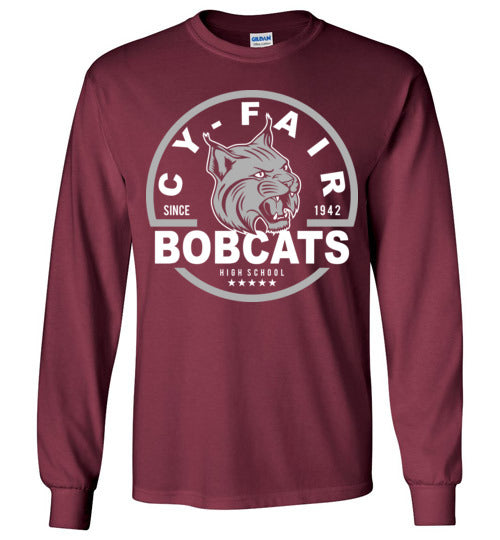 Cy-Fair High School Bobcats Maroon Long Sleeve T-shirt 04