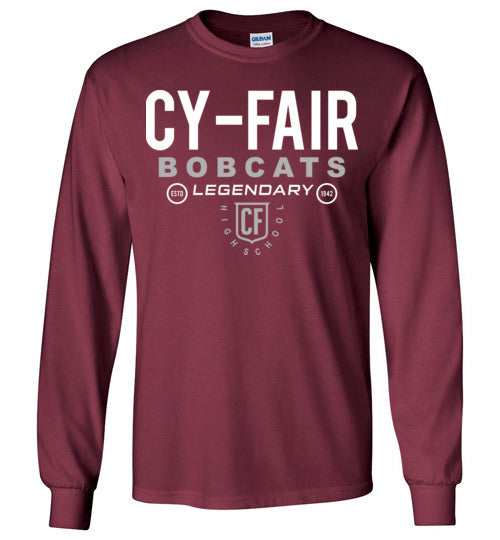 Cy-Fair High School Bobcats Maroon Long Sleeve T-shirt 03