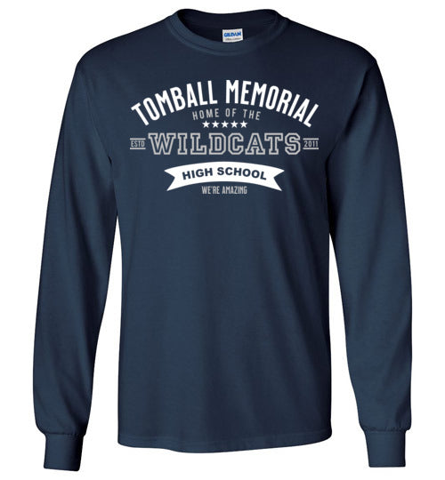 Tomball Memorial High School Wildcats Navy Long Sleeve T-shirt 96