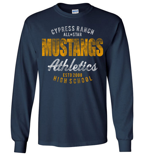 Cypress Ranch High School Mustangs Navy Long Sleeve T-shirt 34