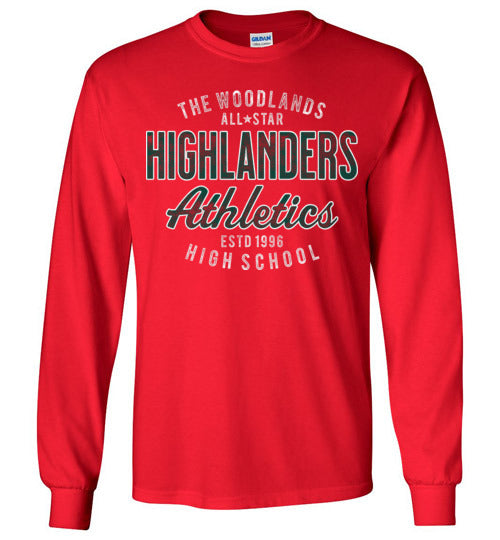 The Woodlands High School Highlanders Red Long Sleeve T-shirt 34