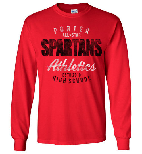 Porter High School Spartans Red Long Sleeve T-shirt 34