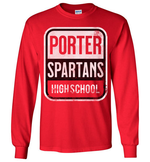 Porter High School Spartans Red Long Sleeve T-shirt 01