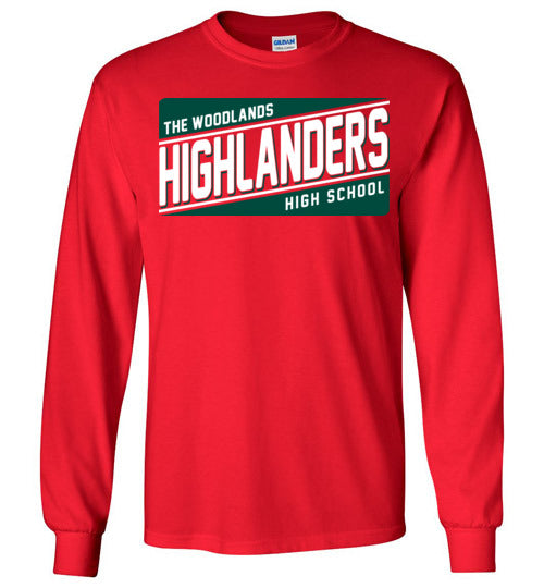 The Woodlands High School Highlanders Red Long Sleeve T-shirt 84