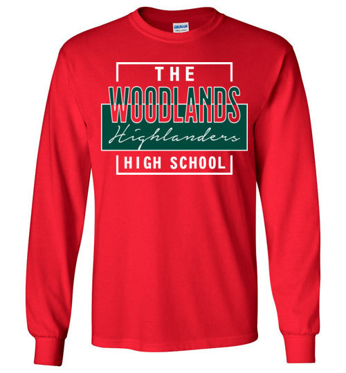 The Woodlands High School Highlanders Red Long Sleeve T-shirt 05