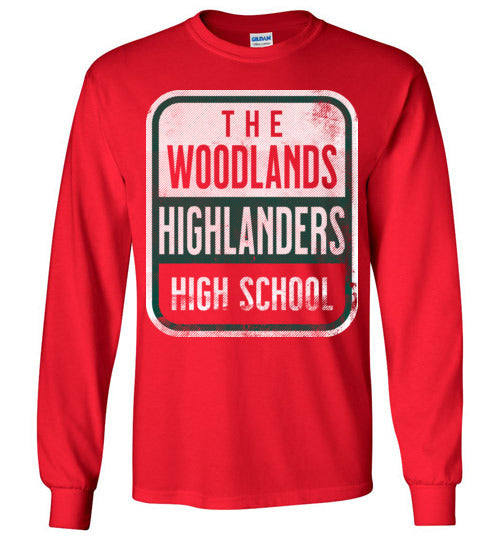 The Woodlands High School Highlanders Red Long Sleeve T-shirt 01