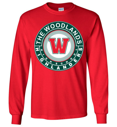 The Woodlands High School Highlanders Red Long Sleeve T-shirt 02