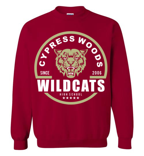 Cypress Woods High School Wildcats Deep Red Sweatshirt 04