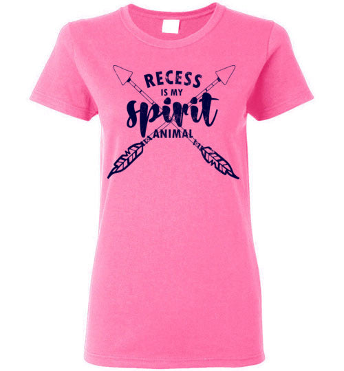 Azalea Ladies Teacher T-shirt - Design 14 - Recess Is My Spirit Animal