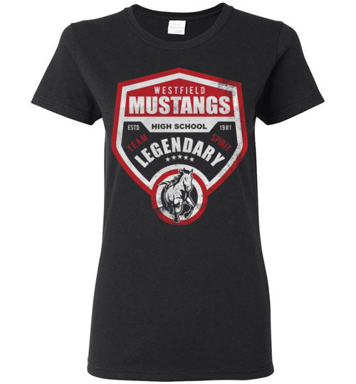 Westfield High School Mustangs Women's Black T-shirt 14