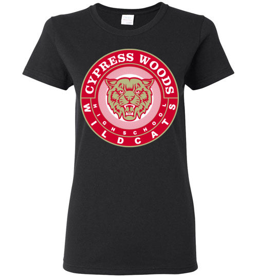 Cypress Woods High School Wildcats Women's Black T-shirt 02