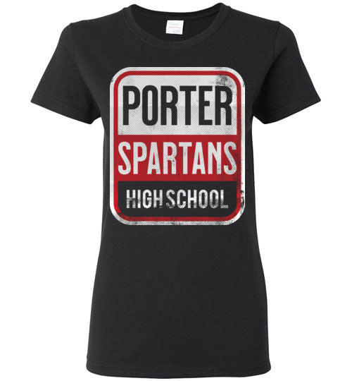 Porter High School Spartans Women's Black T-shirt 01