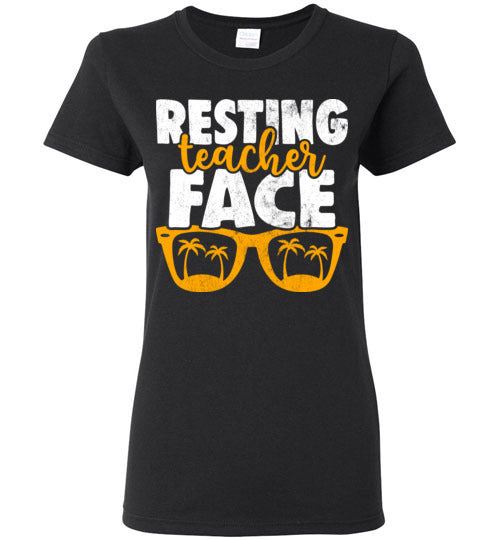 Black Ladies Teacher T-shirt - Design 15 - Resting Teacher Face